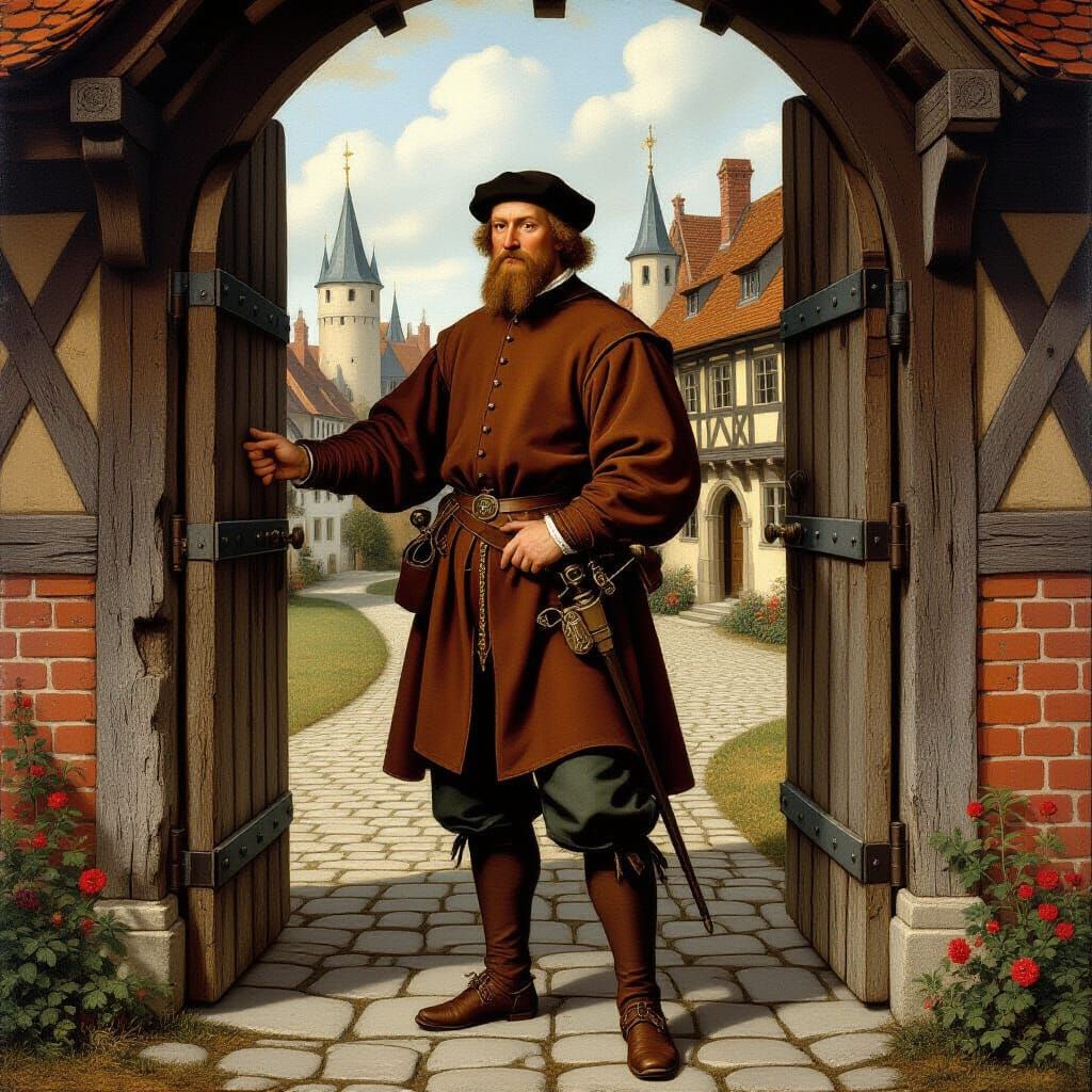 Medieval Steward at Manor Gate Inspired by Old Masters