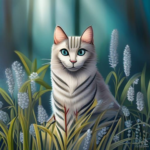 Happy Silver Tabby Cat in Studio Ghibli Style