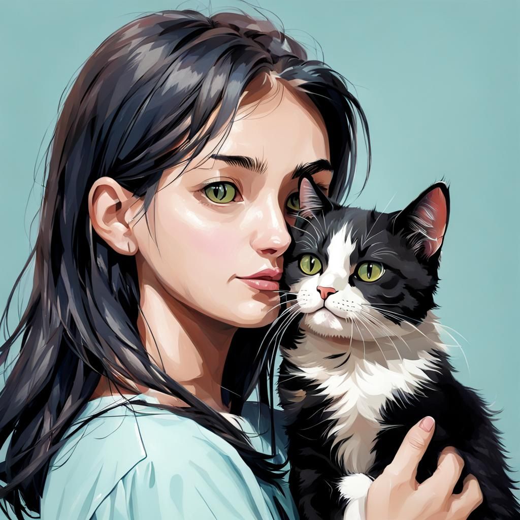 AI Image of a Girl and Cat