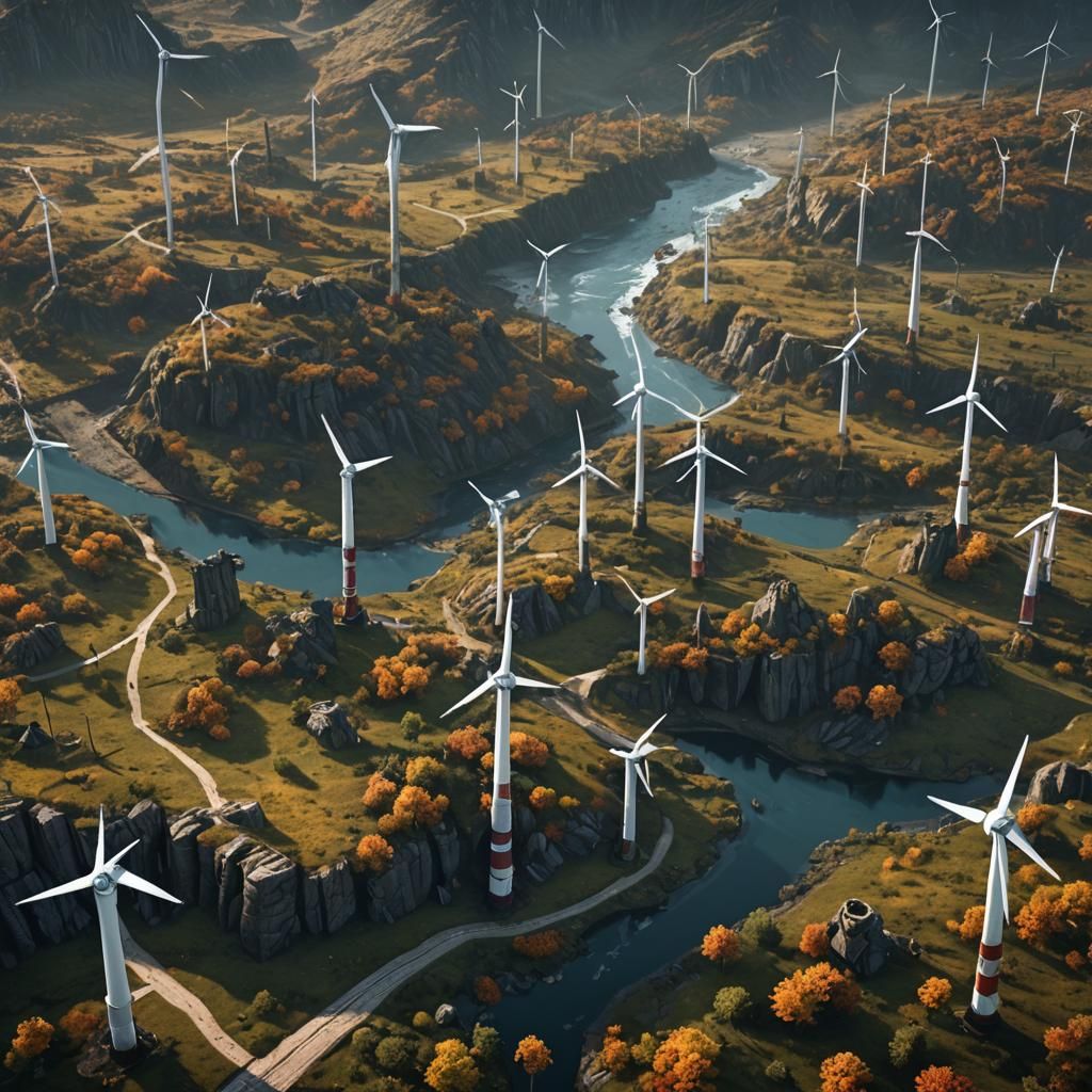 Creepy Wind Turbine Landscape: Detailed Matte Painting
