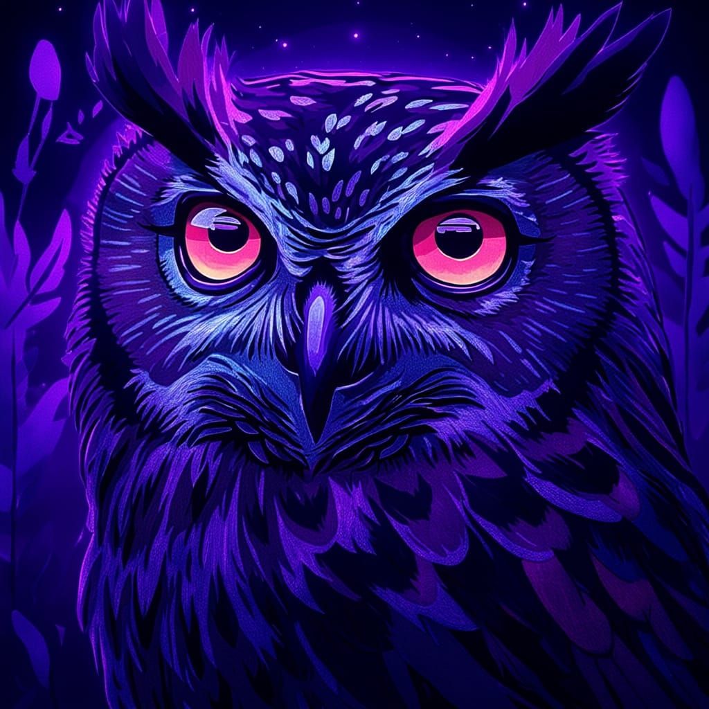 Neon Light Owl Illustration