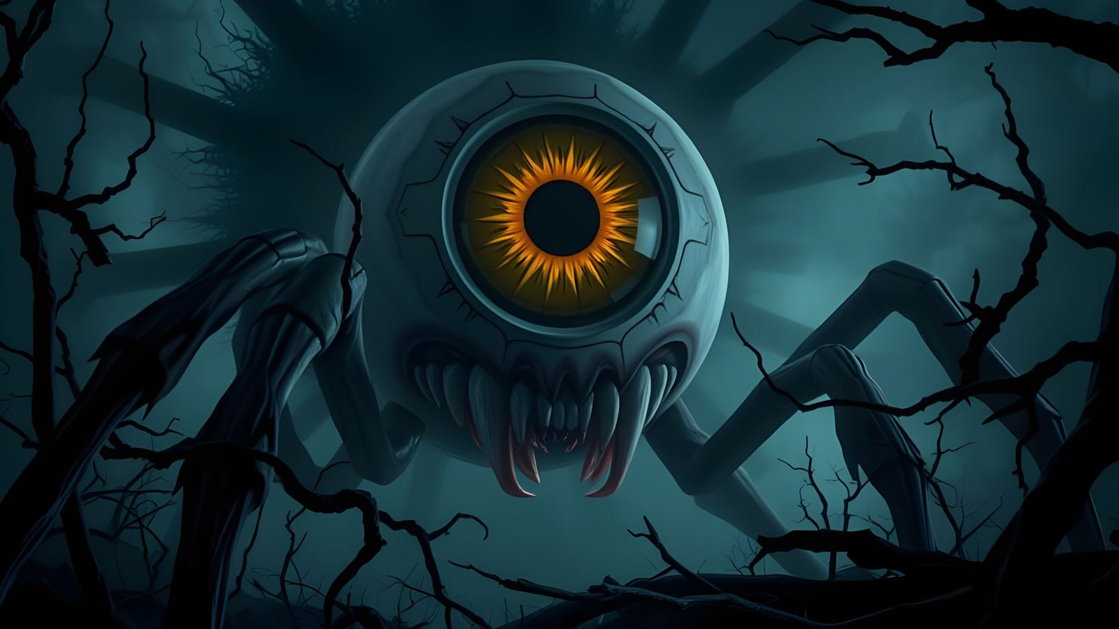 Cyberpunk Horror Eye in Dark Forest