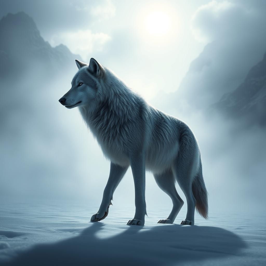 Icy Wolf in Winter Wonderland: Hyperrealistic Art