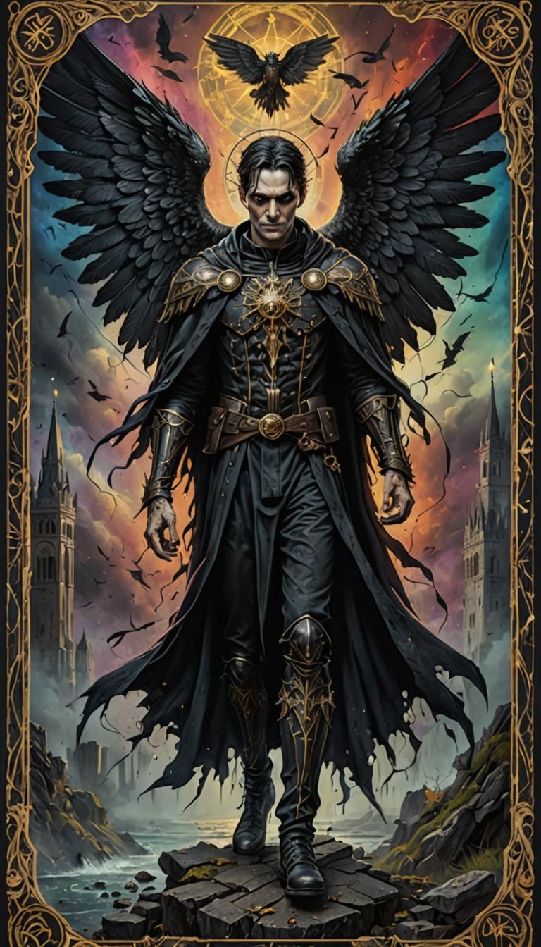 Gothic Judgement Tarot Card with Winged Man