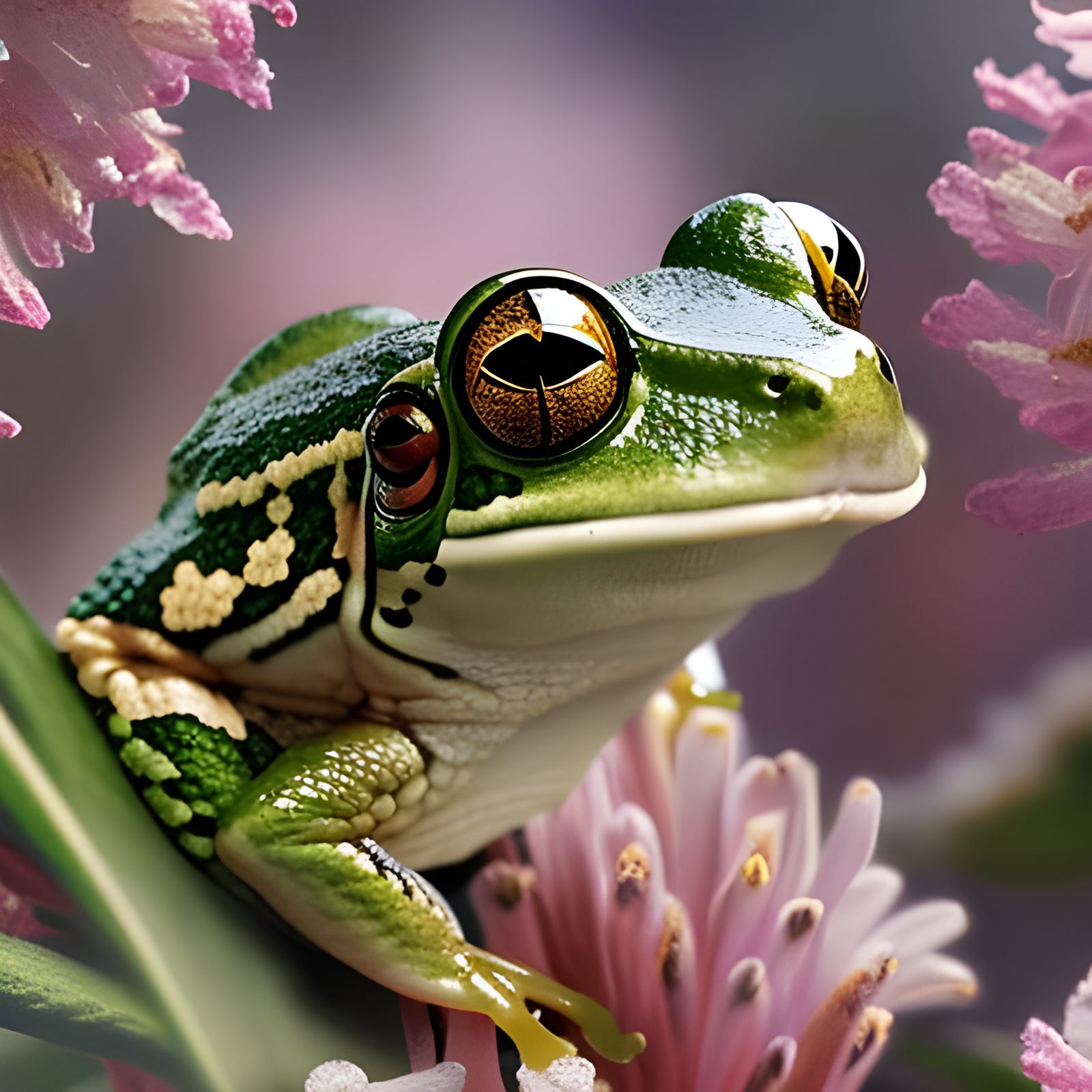Frog Surrounded by Flowers in Rococo Style