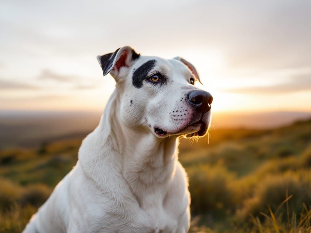 Regal White Bull Arab Dog Basks in Sunrise Glory