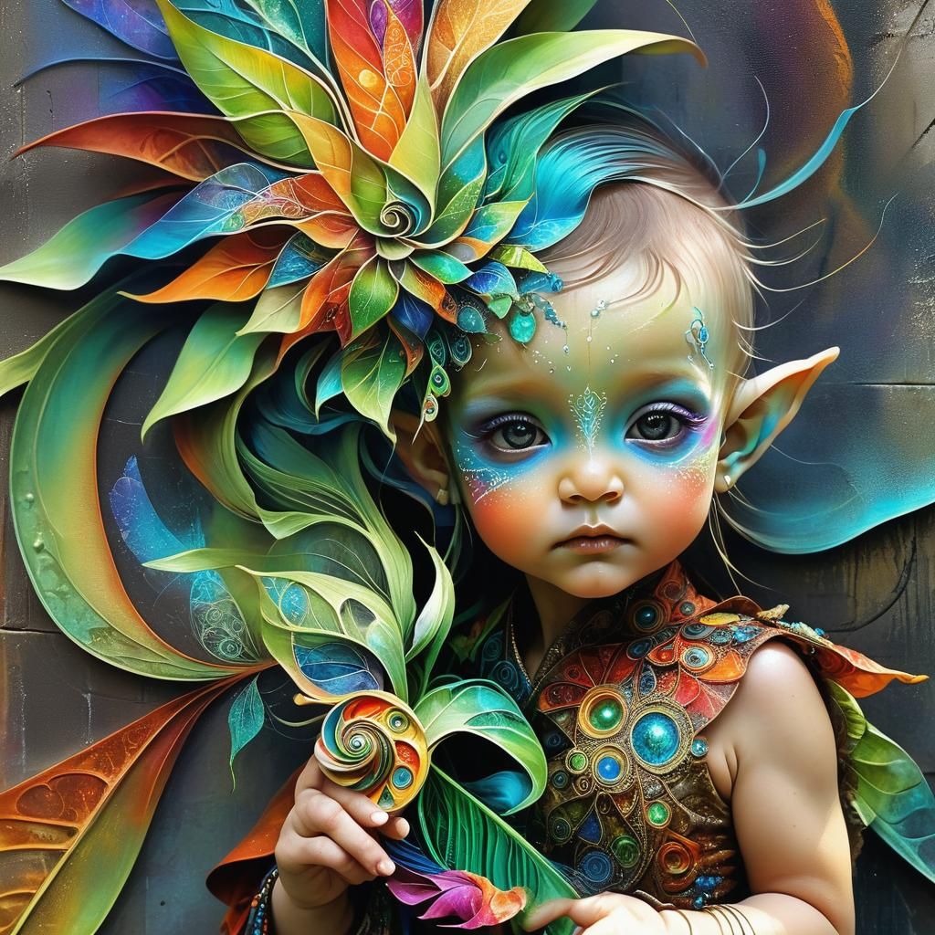 Elven Baby with Fractal Pinwheel in Digital Art