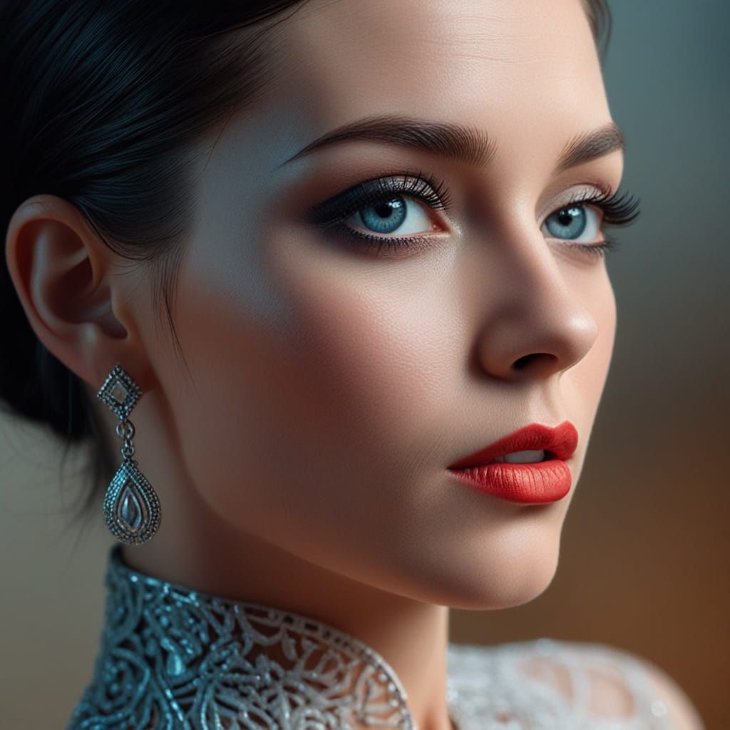 A Woman's Haunting Melancholy in a Somber, Monochromatic Haz...