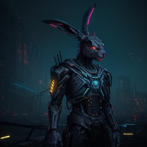 Cyberpunk Rabbit Animatronic Glitching Through Reality