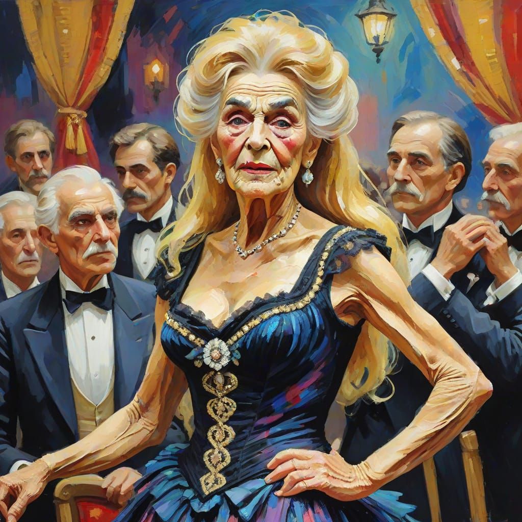 Expressionist Painting of an Elderly Cross-Dresser