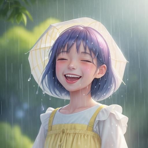 Girl in Summer Rain, Watercolor Anime Style