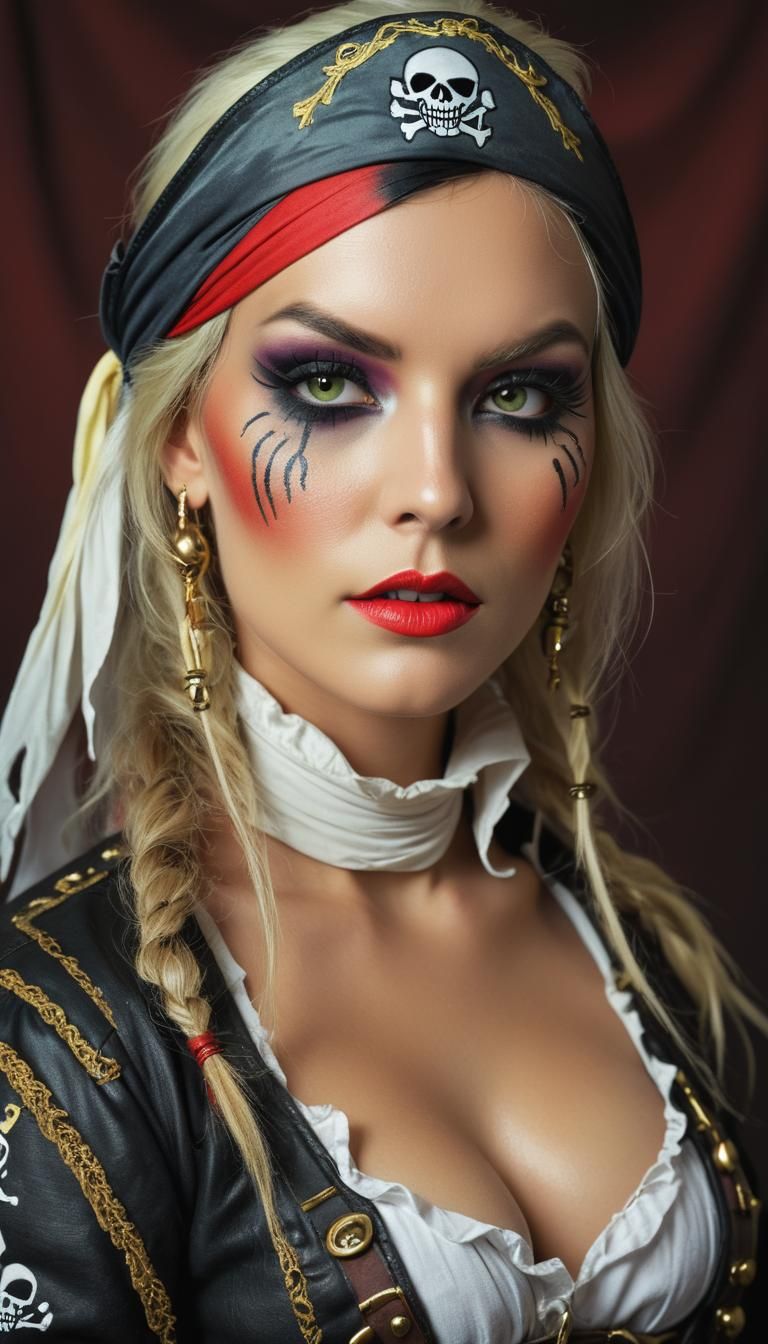 Pirate woman as sexiest woman, parot, pirate makeup, fullbod...