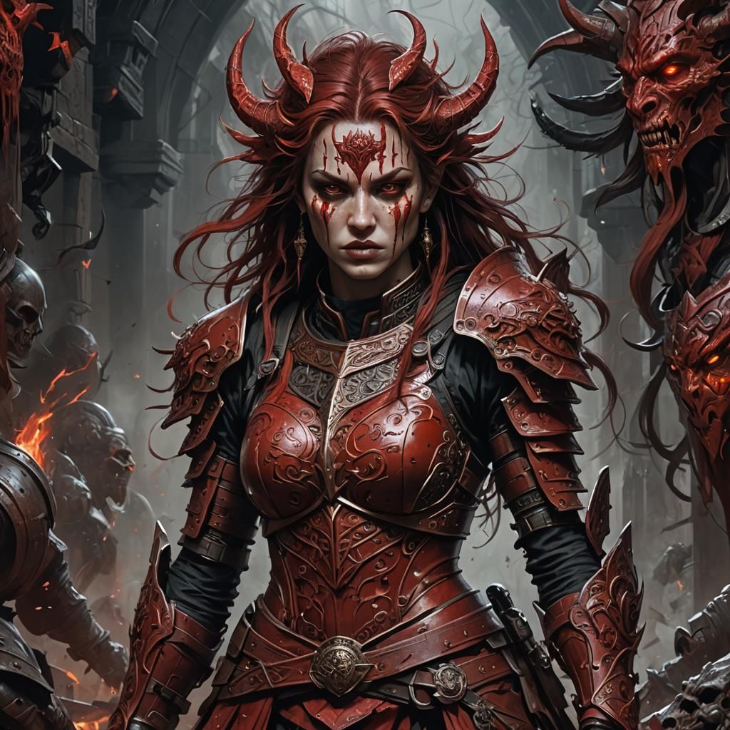Hell Warrior Woman in Dark Fantasy Style