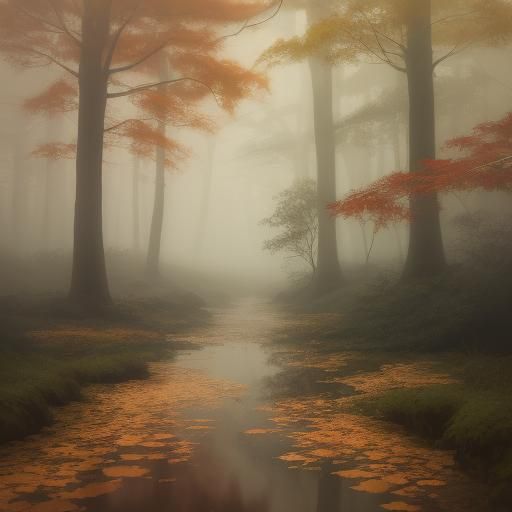 Autumn Rain on Forest Path: Impressionist Landscape