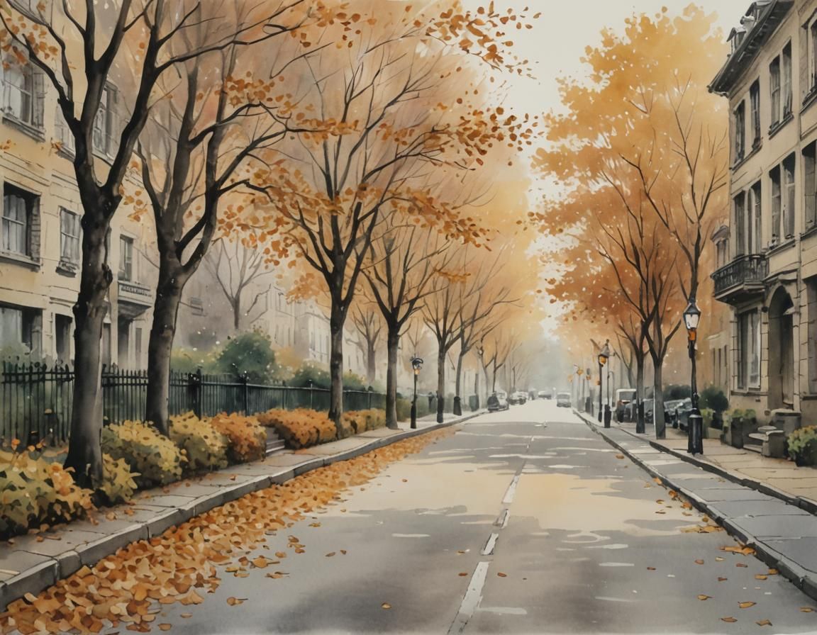 Peaceful Autumn Street in Impressionistic Style