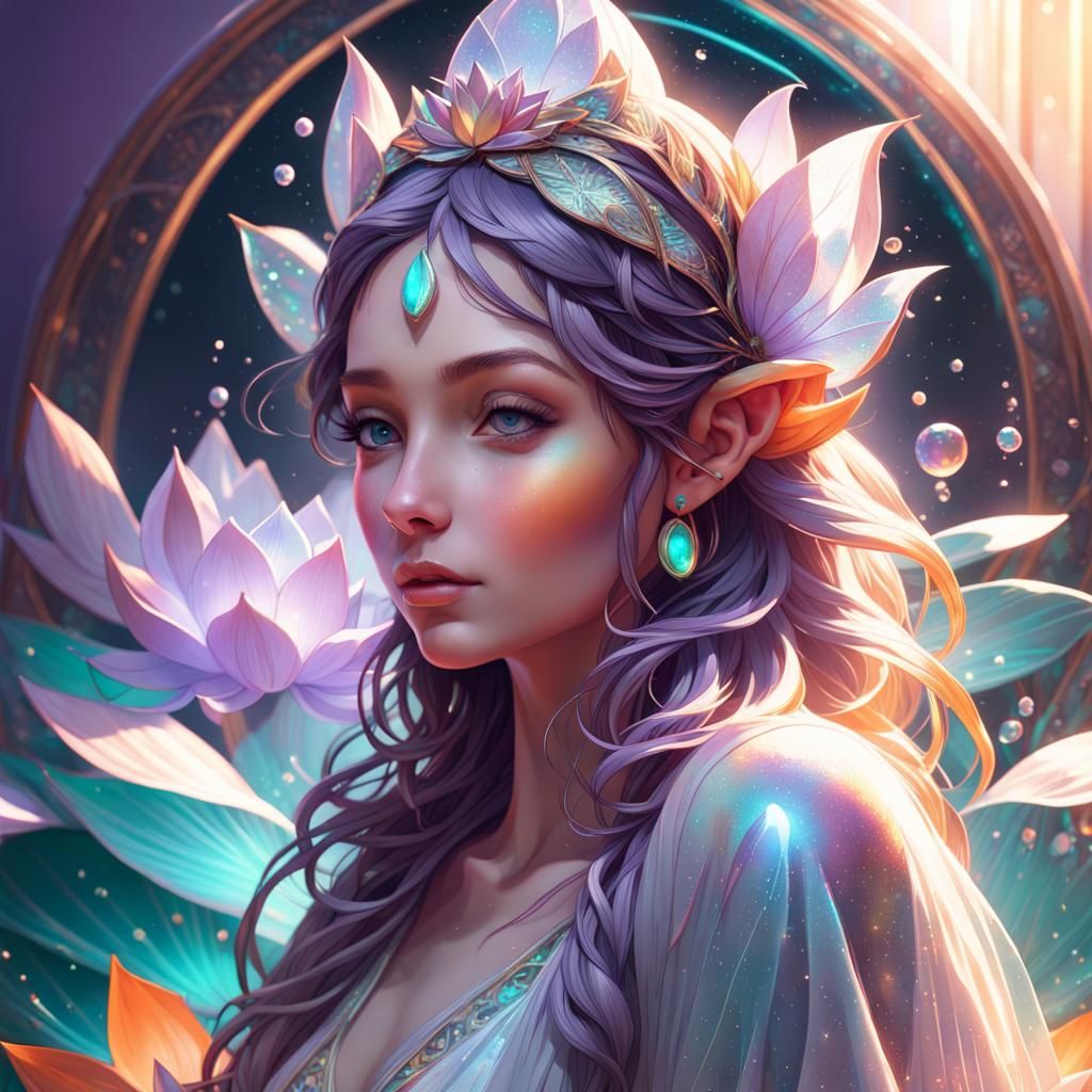 Iridescent Lotus with Fairy Dust: Digital Art