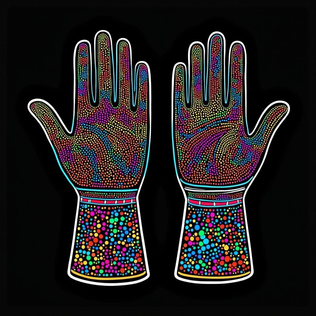 Neon Beaded Leather Gauntlet with Circuit Patterns