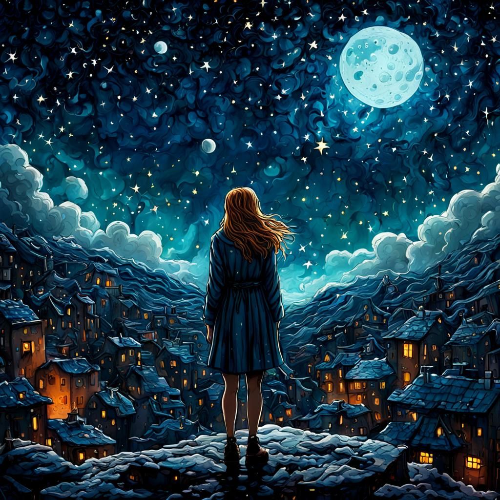 Girl Gazing at Celestial Galaxy, Splash Art