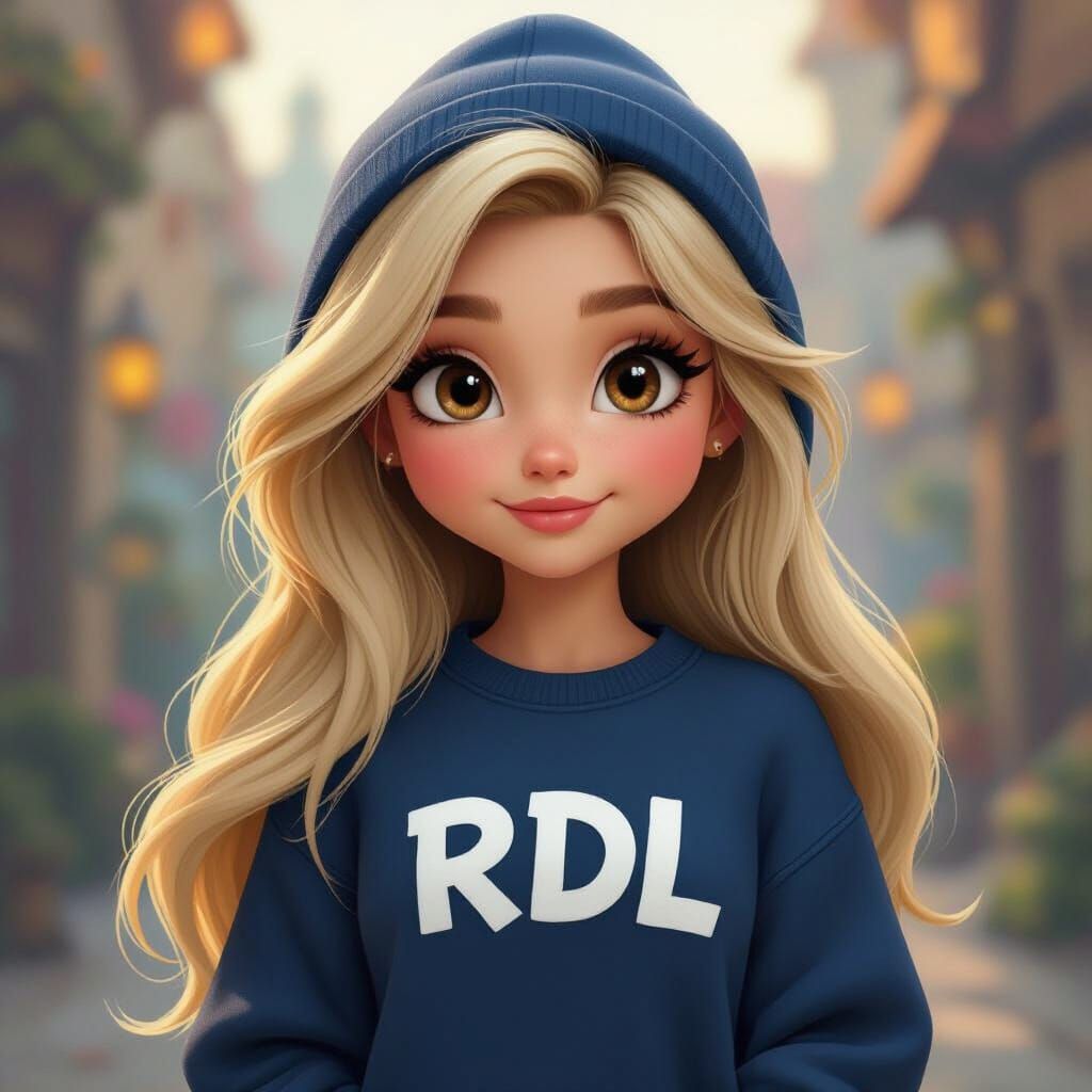 Cute Blonde Smurf Girl in RDL Sweatshirt, Matte Painting