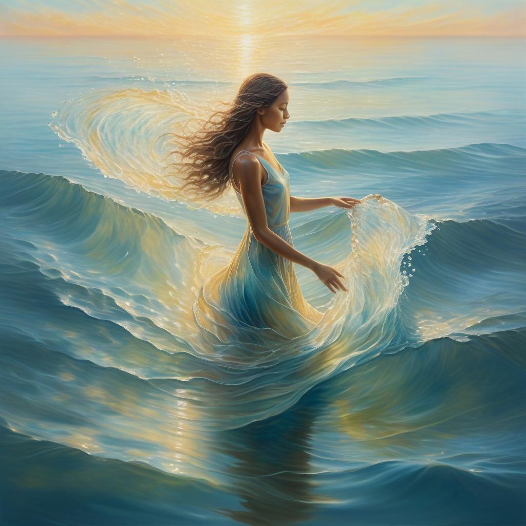 Water Woman in Serene Ocean: Magical Realism