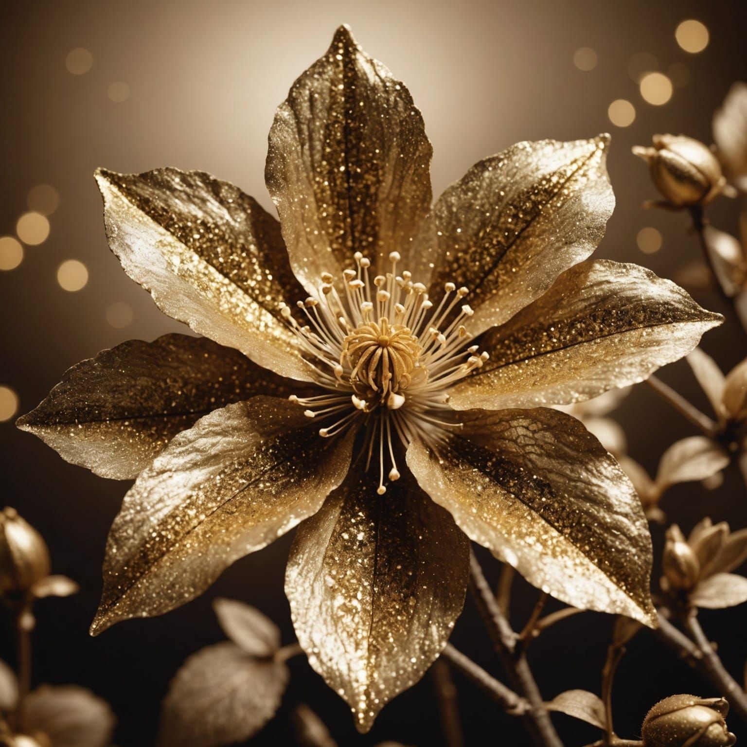 Golden 3D Blossom with Glitter Trim