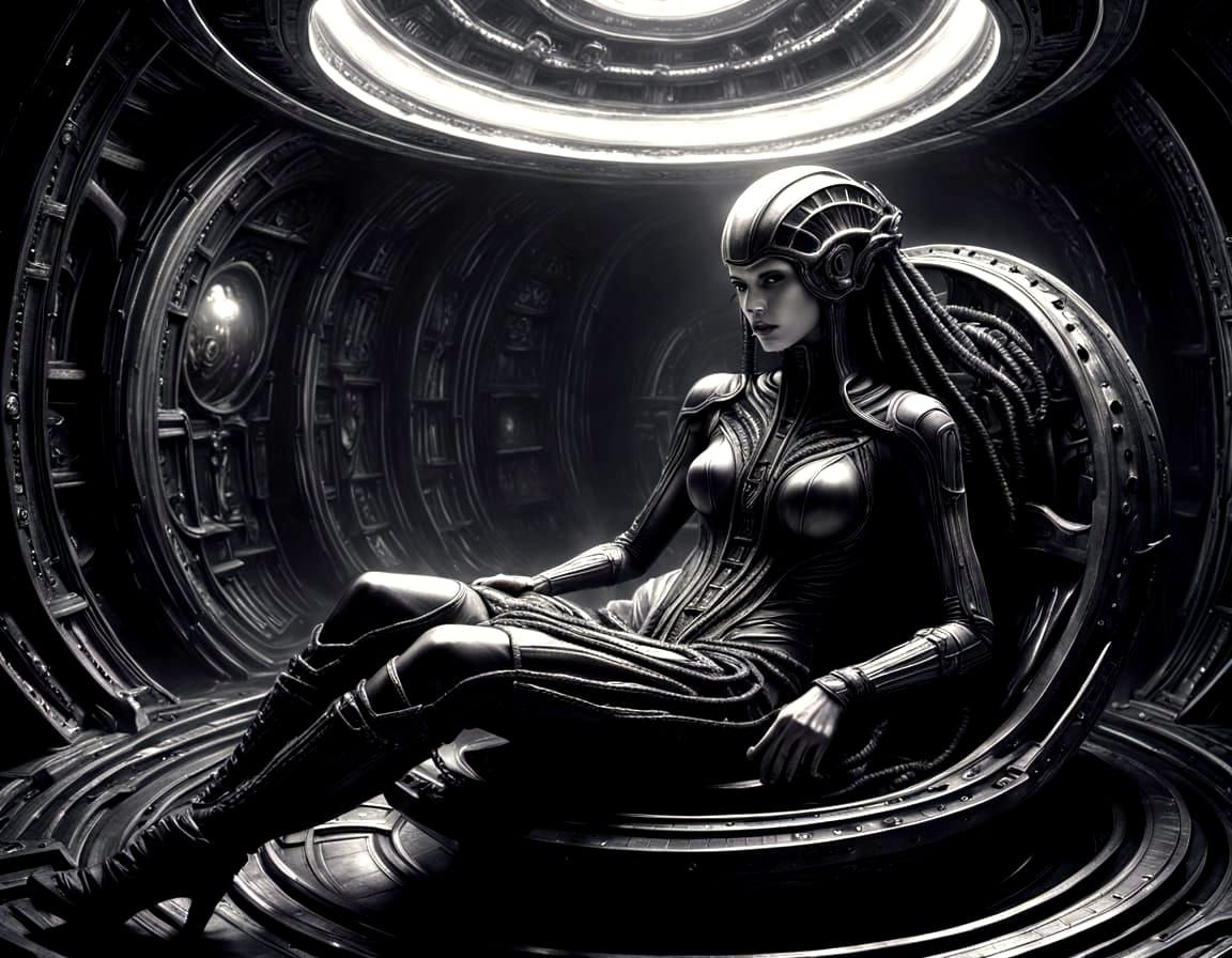 Captive in Alien Spaceship, Erotomechanics Graphite Art