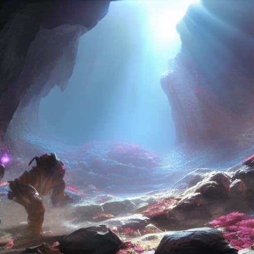 Crystal Cave with Glowing Formations in HDR