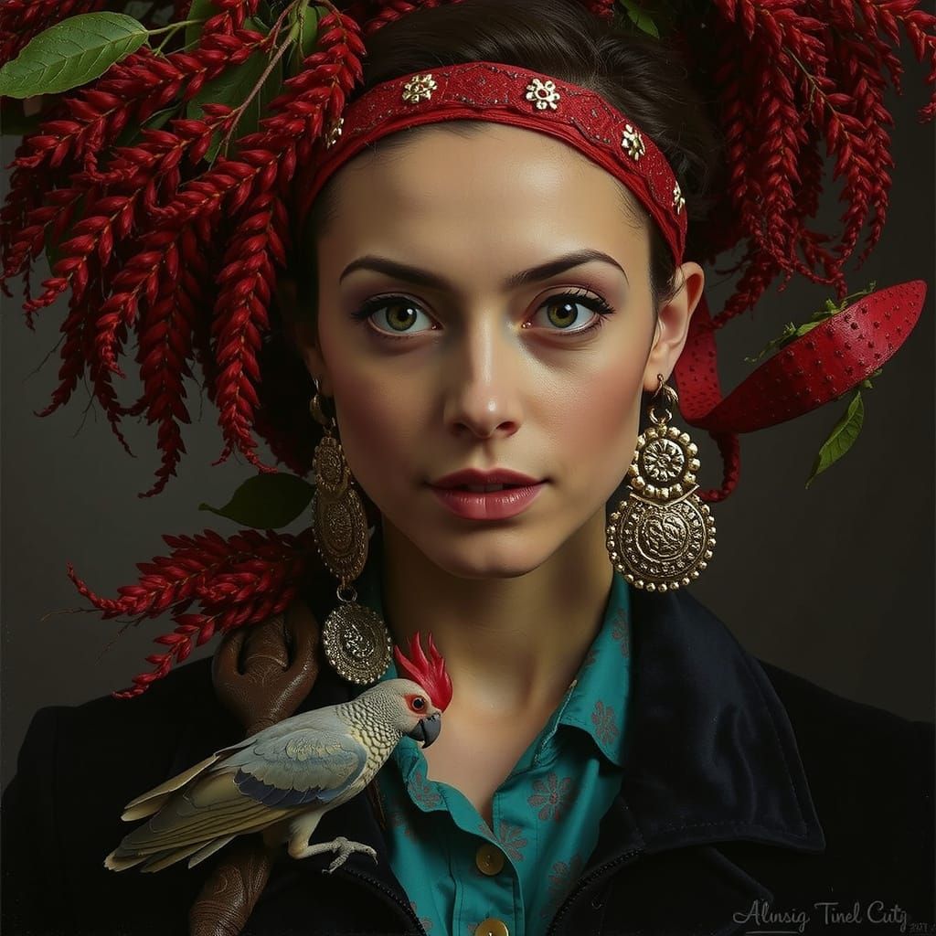 Cockatoo-Woman Portrait in Max Ernst Style