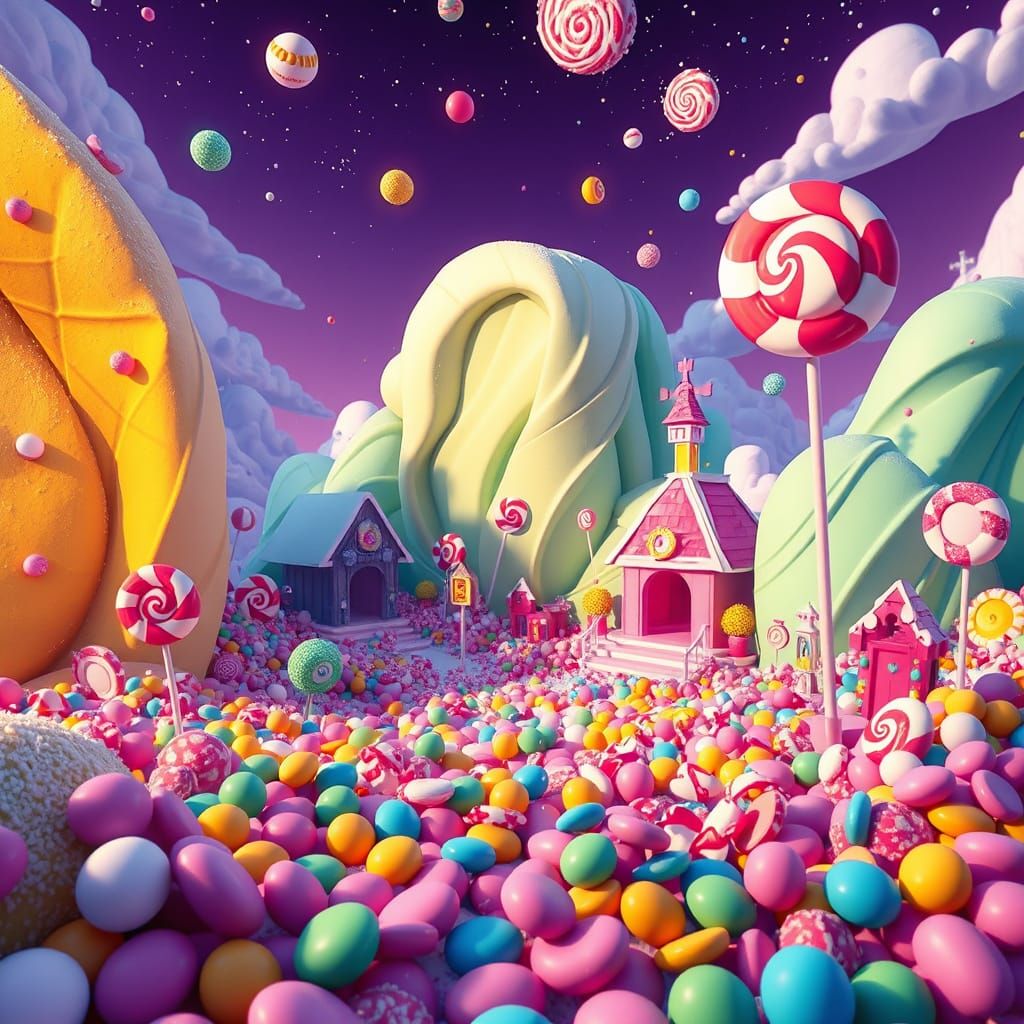 Surreal Candyland Dreamscape in Hyperrealistic Digital Art