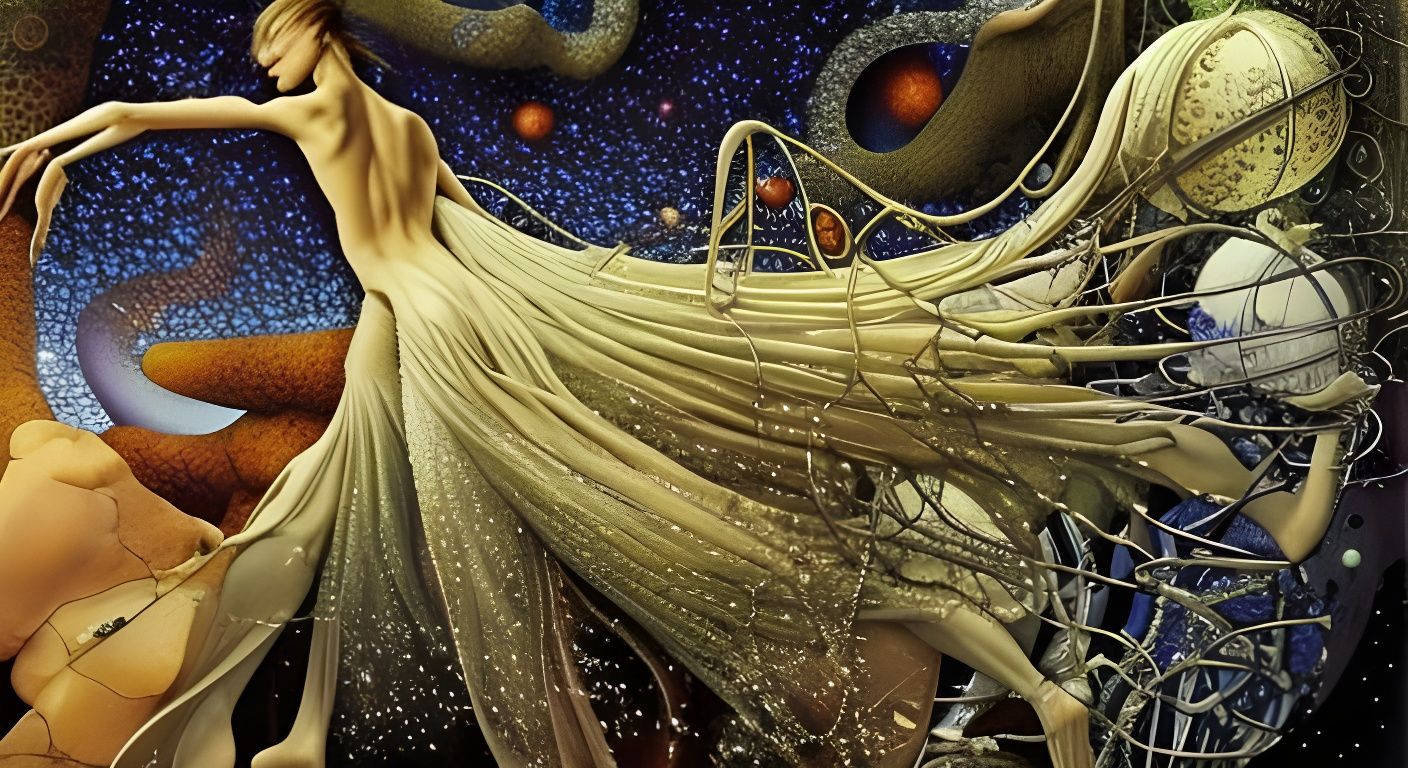 Entangled Surrealism in Kinetic Pointillism Style