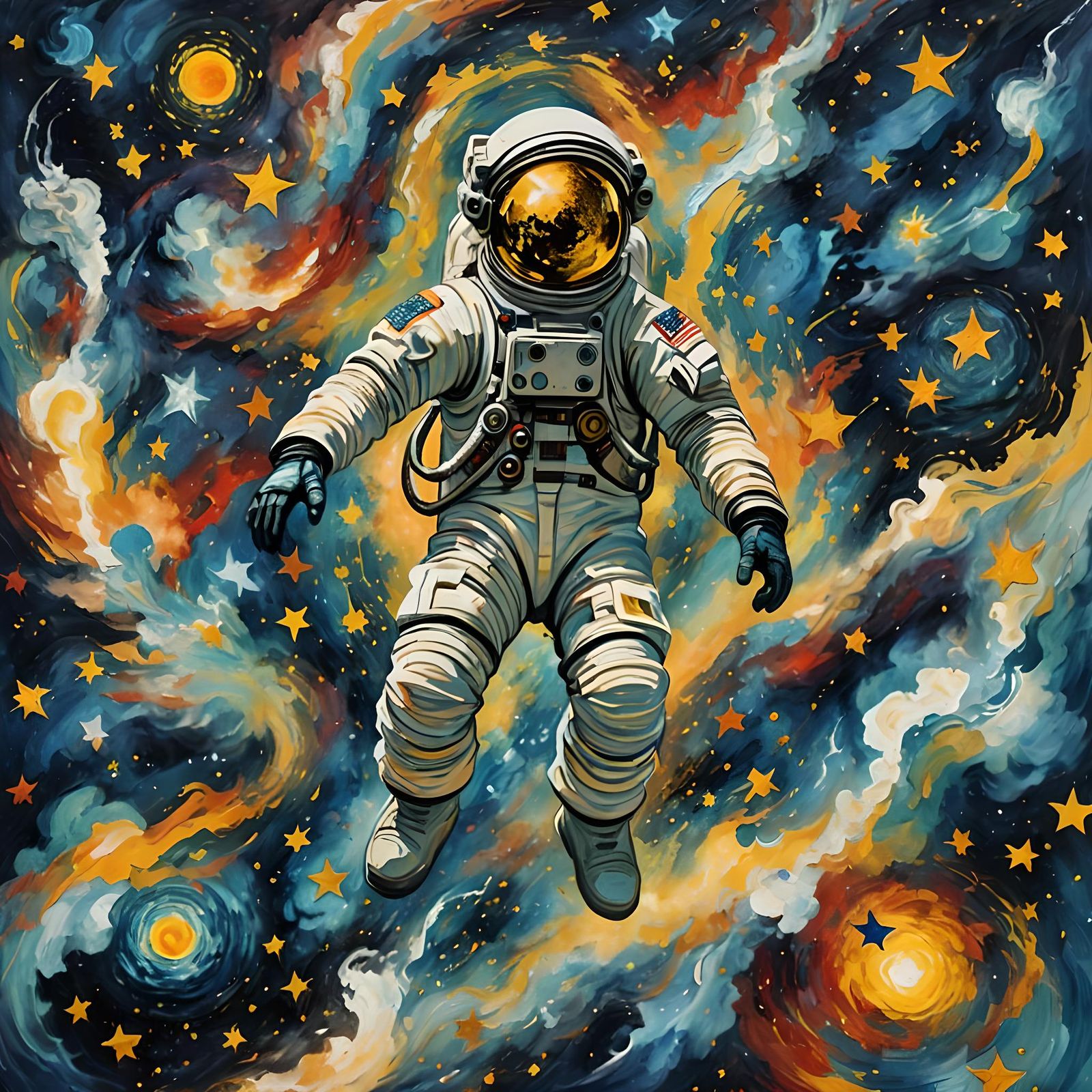 Astronaut in Starry Night Style