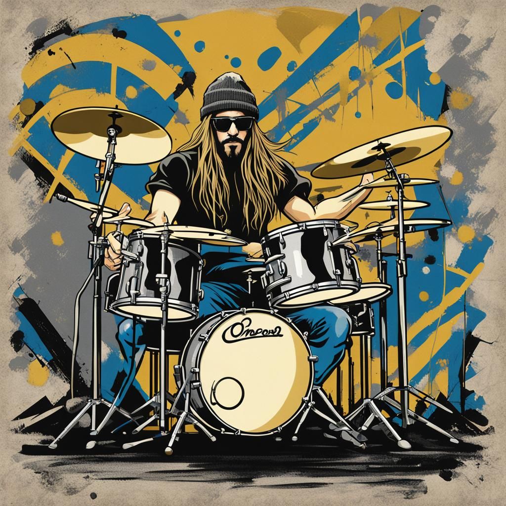 Fashionable Drummer Plays Energetically On Stage