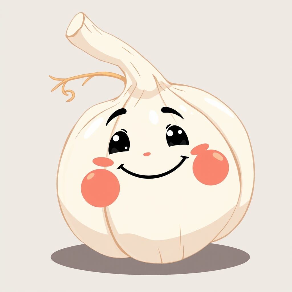 Smiling Garlic Character in Cartoon Style