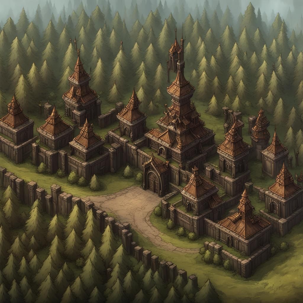 Fantasy Orc Border with Forest and Defense Turrets