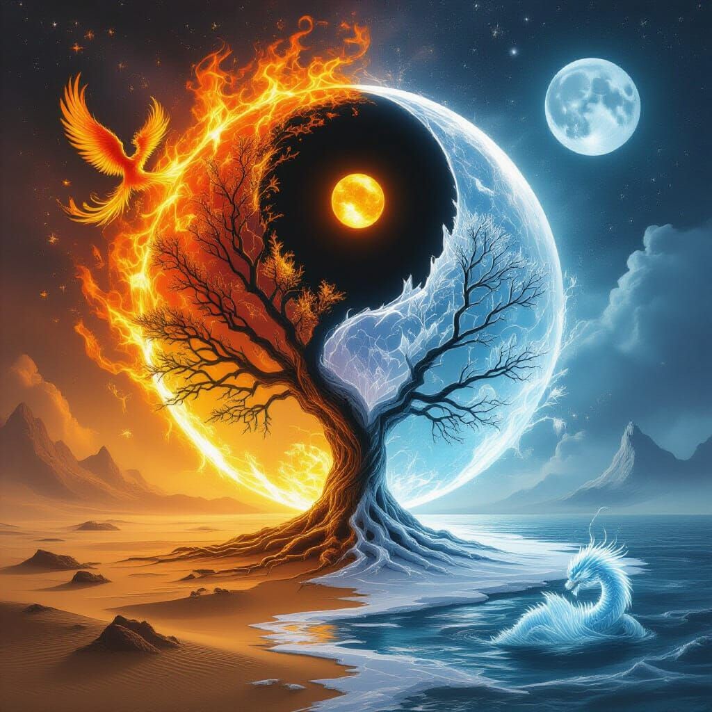 Cosmic Yin-Yang Harmony: Fire and Ice Balance