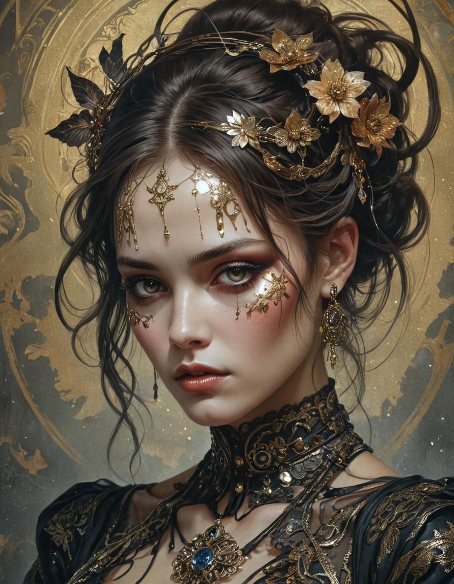 Eldritch Portrait of Elegant Woman in Art Nouveau Style