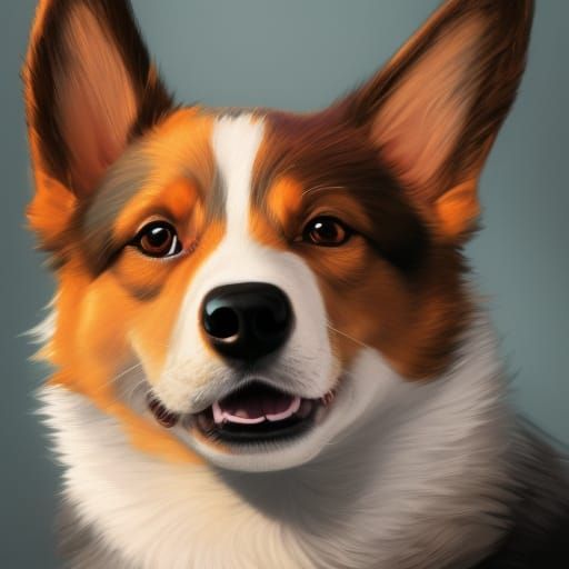 Cute Corgi Portrait in Digital Art Style