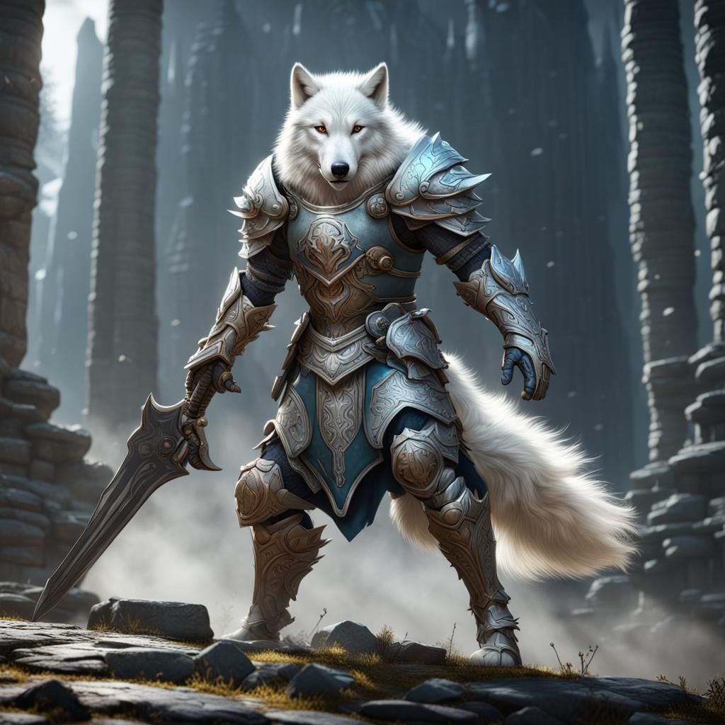 Armored White Wolf Fantasy Concept Art