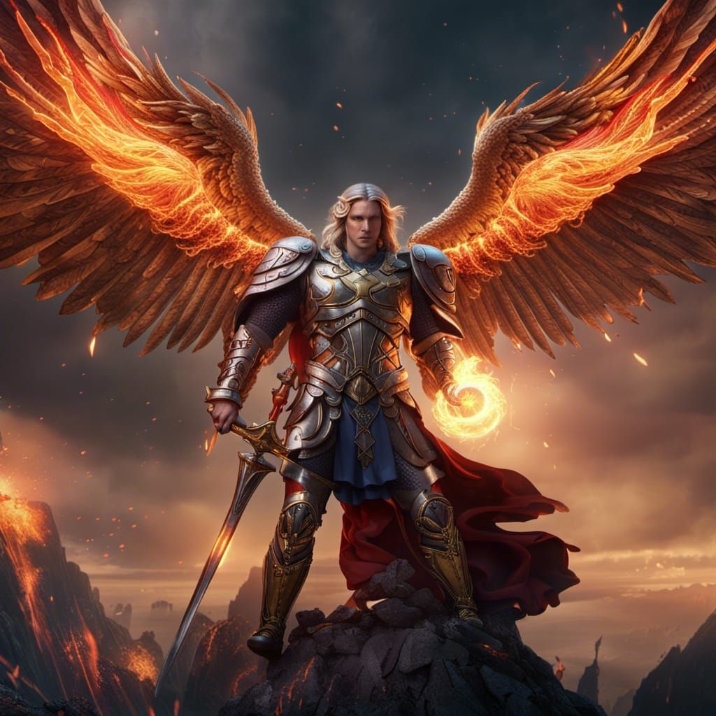 Archangel Michael with Flaming Sword in Matte Painting