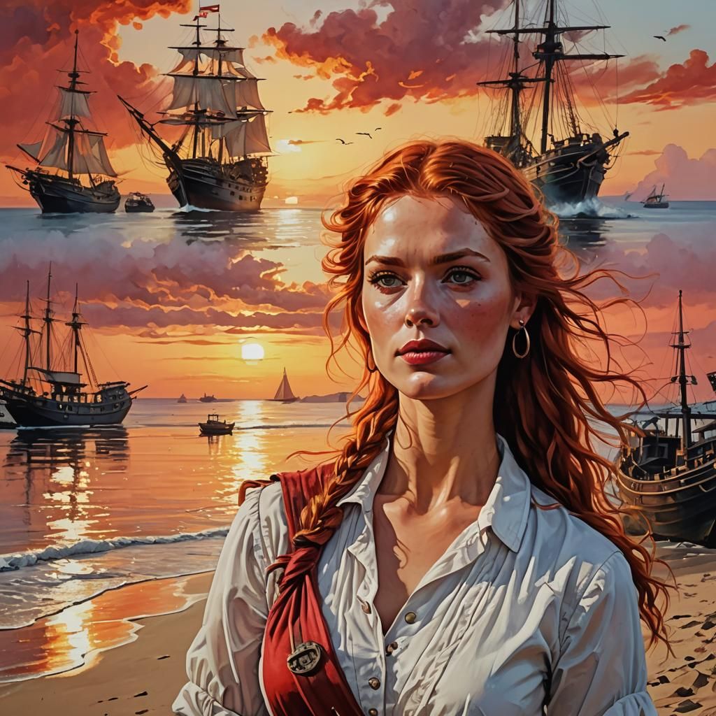 Sunset Harbor Portrait in Luminism Style