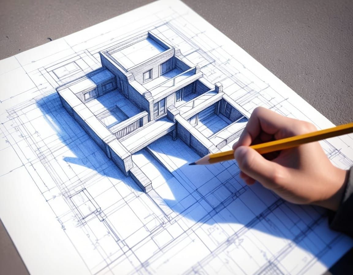 Pencil Drawing Architectural Blueprint in 8K