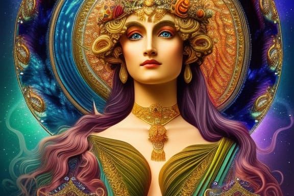 Cosmic Goddess with Celtic Design in Art Nouveau Style