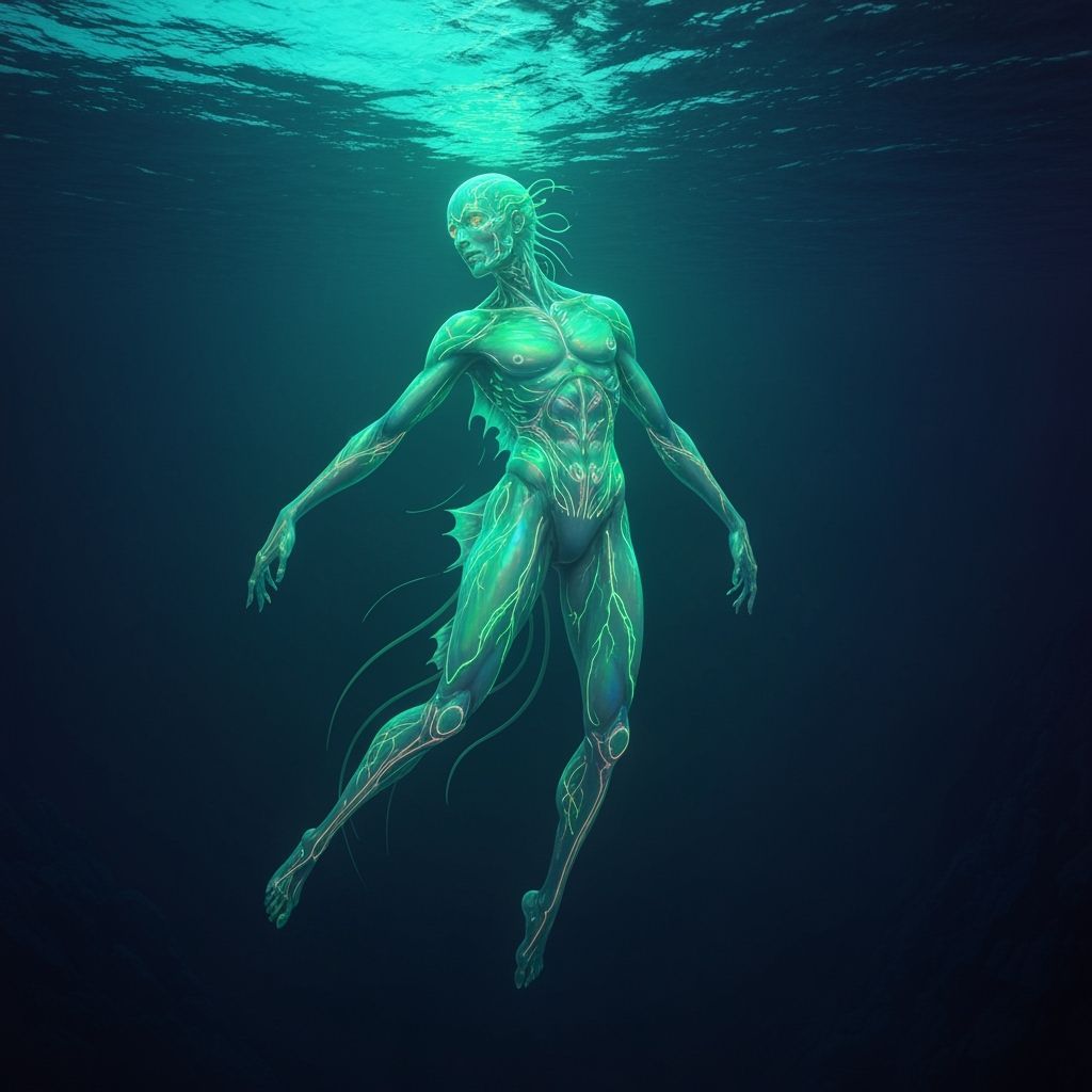 Iridescent Bioluminescent Being in Deep Sea