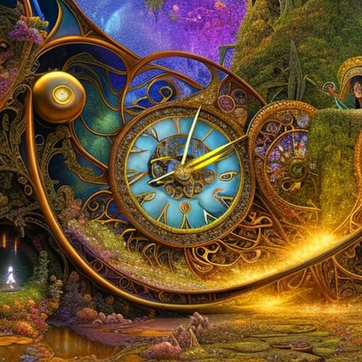 Fairytale Clock with Elven Stairway in Art Nouveau Style