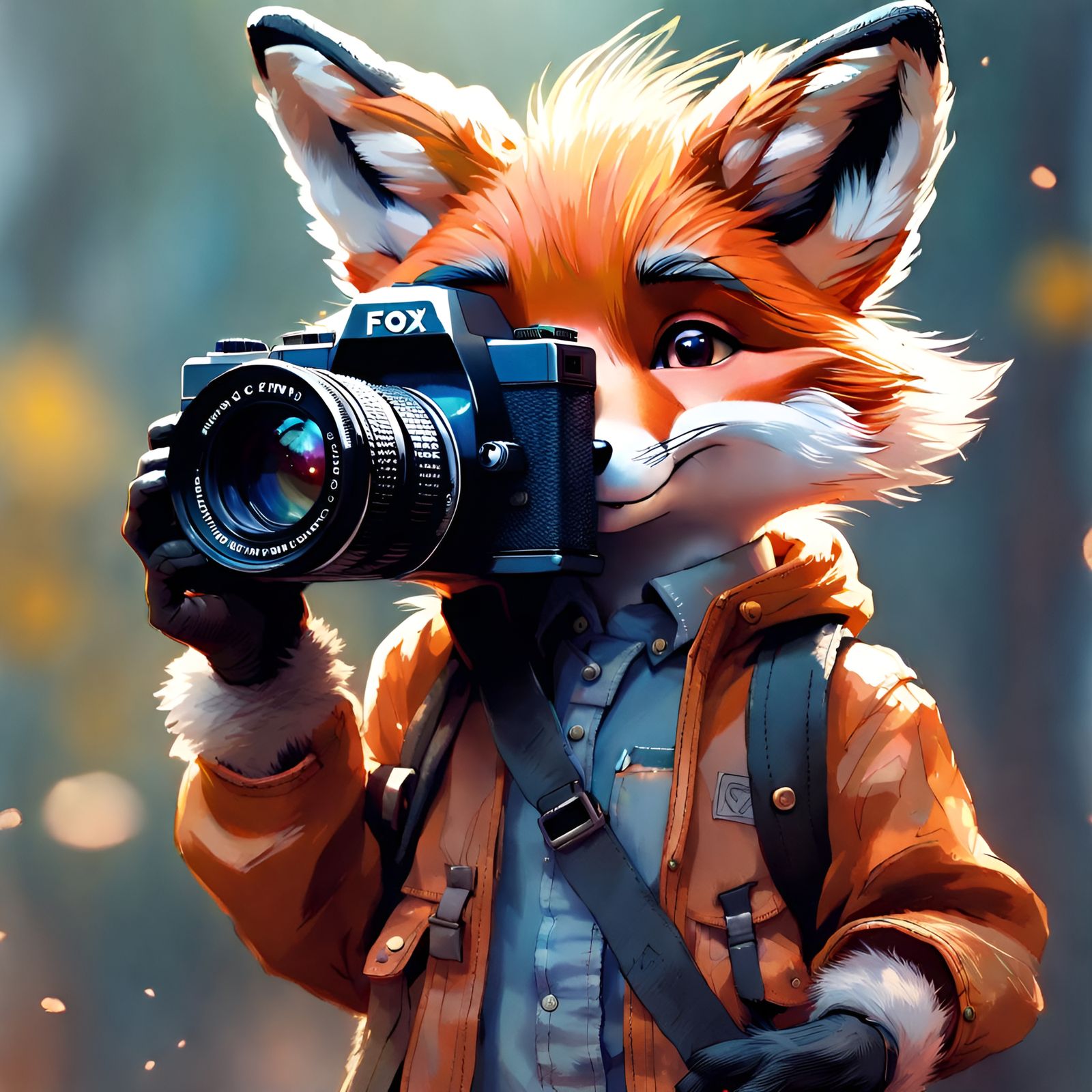 Adorable Fox Photographer Portrait, Detailed Digital Art