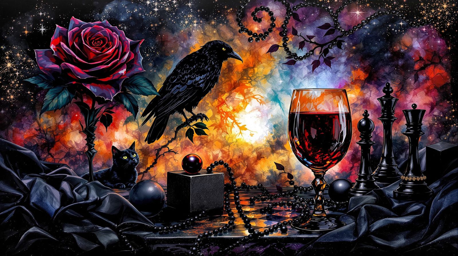 Surreal Alcohol Inks Painting of Velvet Darkness Collection