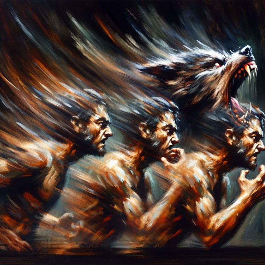 Werewolf Transformation in Turbulent Brushstrokes