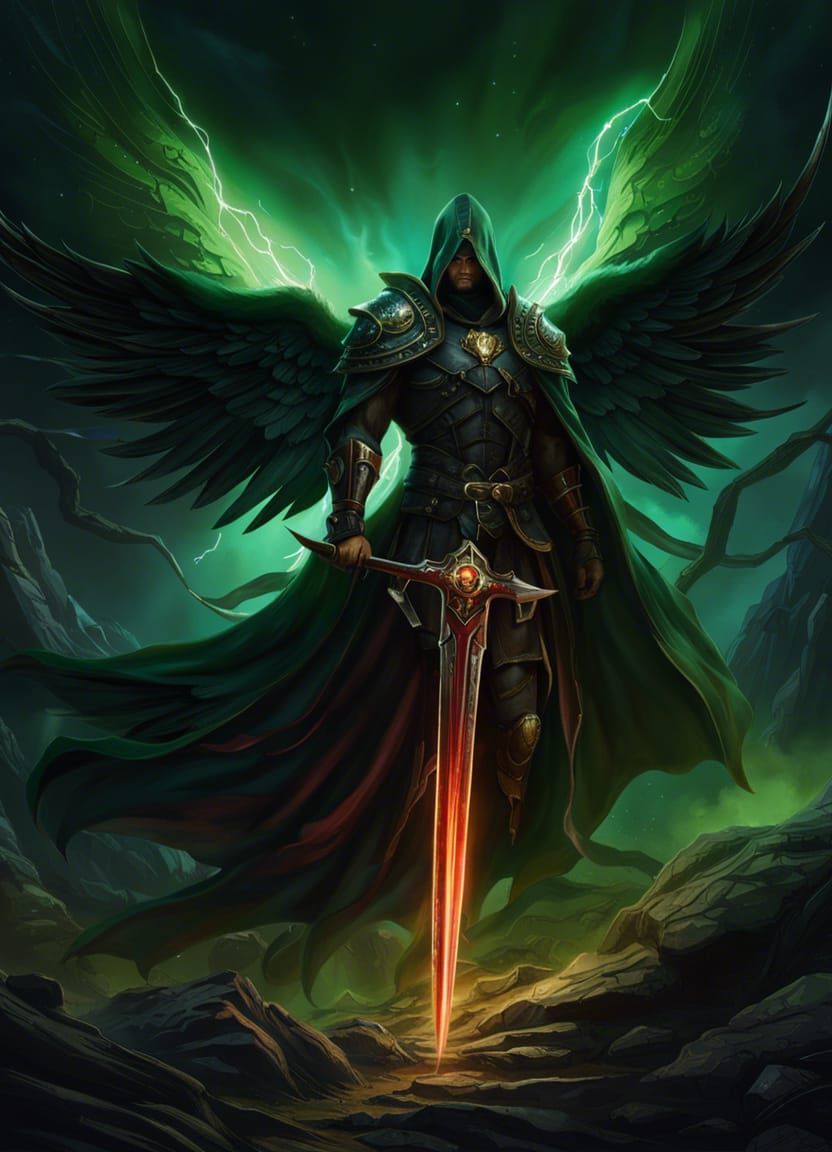 Winged Death with Scythe in Bioluminescent Art