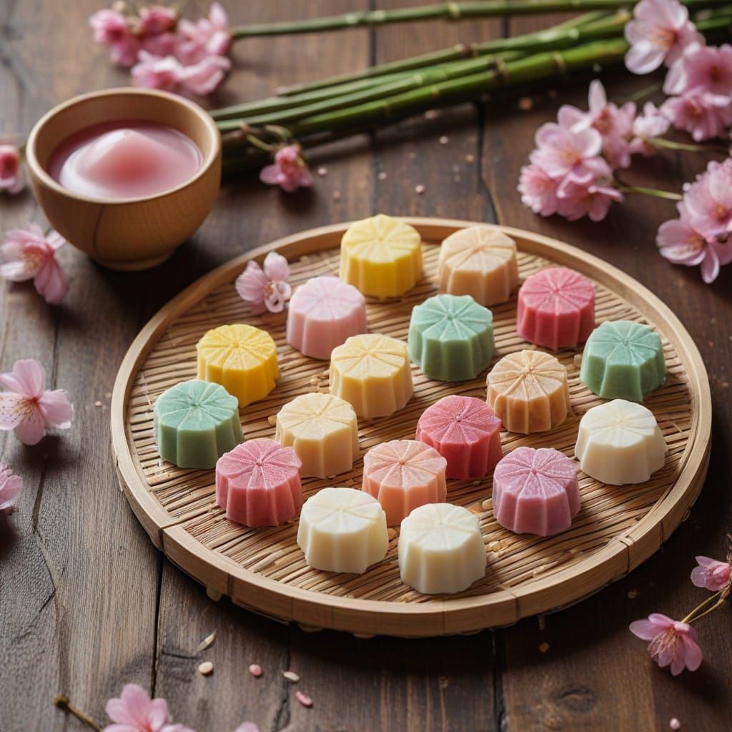 Japanese Wagashi Sweets on Rustic Table: Food Photography