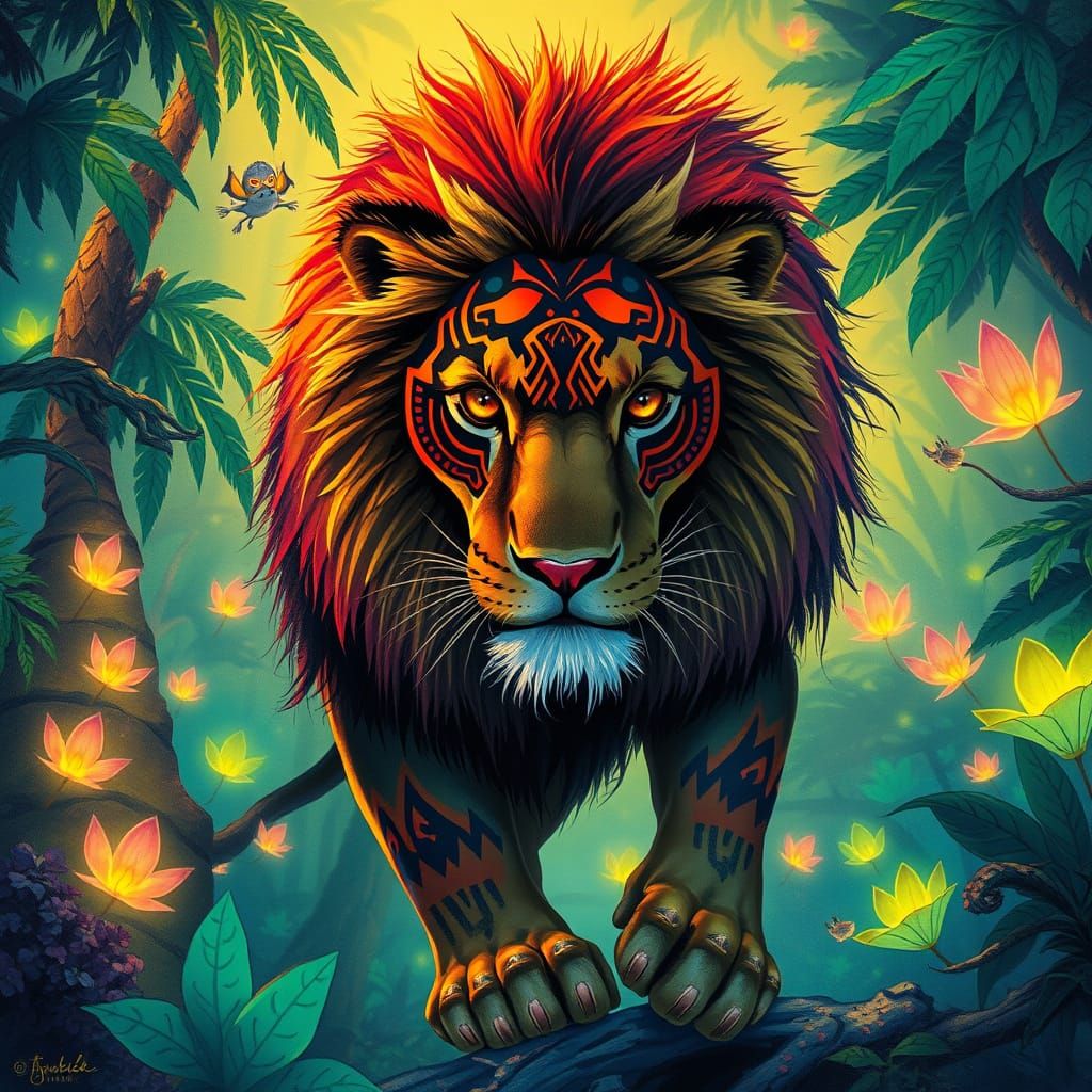 Bioluminescent Jungle Lion in Magical Realism Style